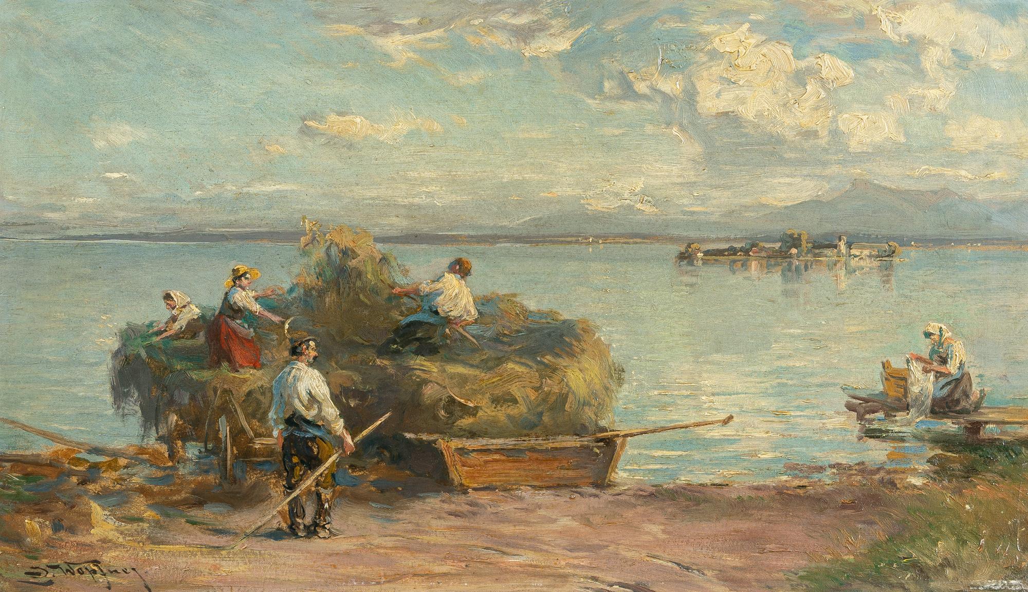 Josef Wopfner - Beladen eines Heubootes am Chiemseeufer