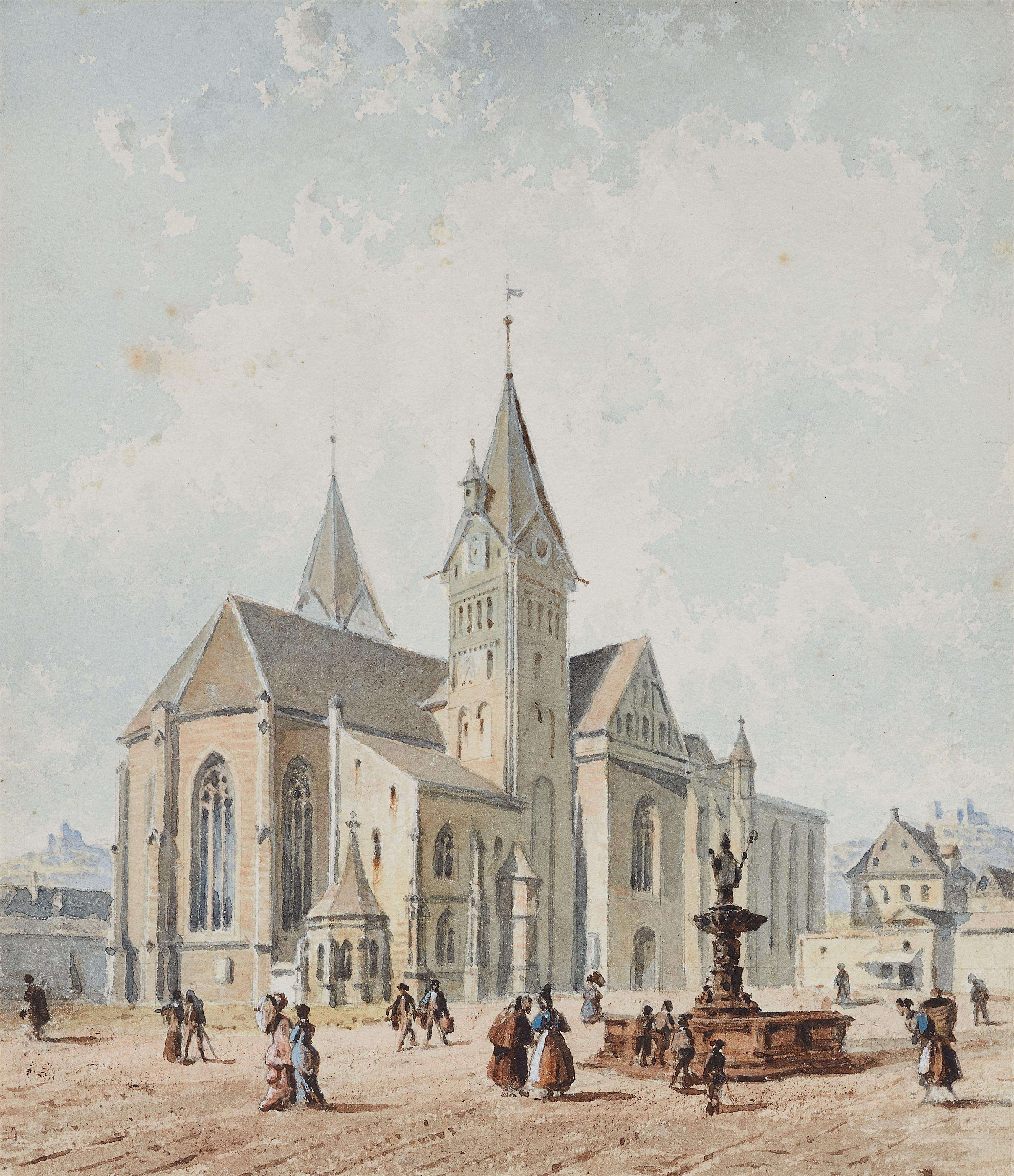 Joseph Andreas Weiss - Domplatz zu Eichstätt mit Brunnen und zahlreichen Figuren