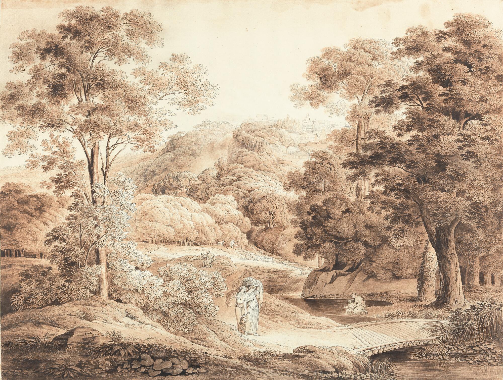 Joseph Anton Koch - Antikische Berglandschaft mit klassischer Staffage