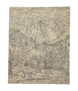 Joseph Anton Koch - The Schmadribach Waterfall near Lauterbrunnen, Switzerland ( recto ); A faint sketch of a mountainous landscape ( verso )