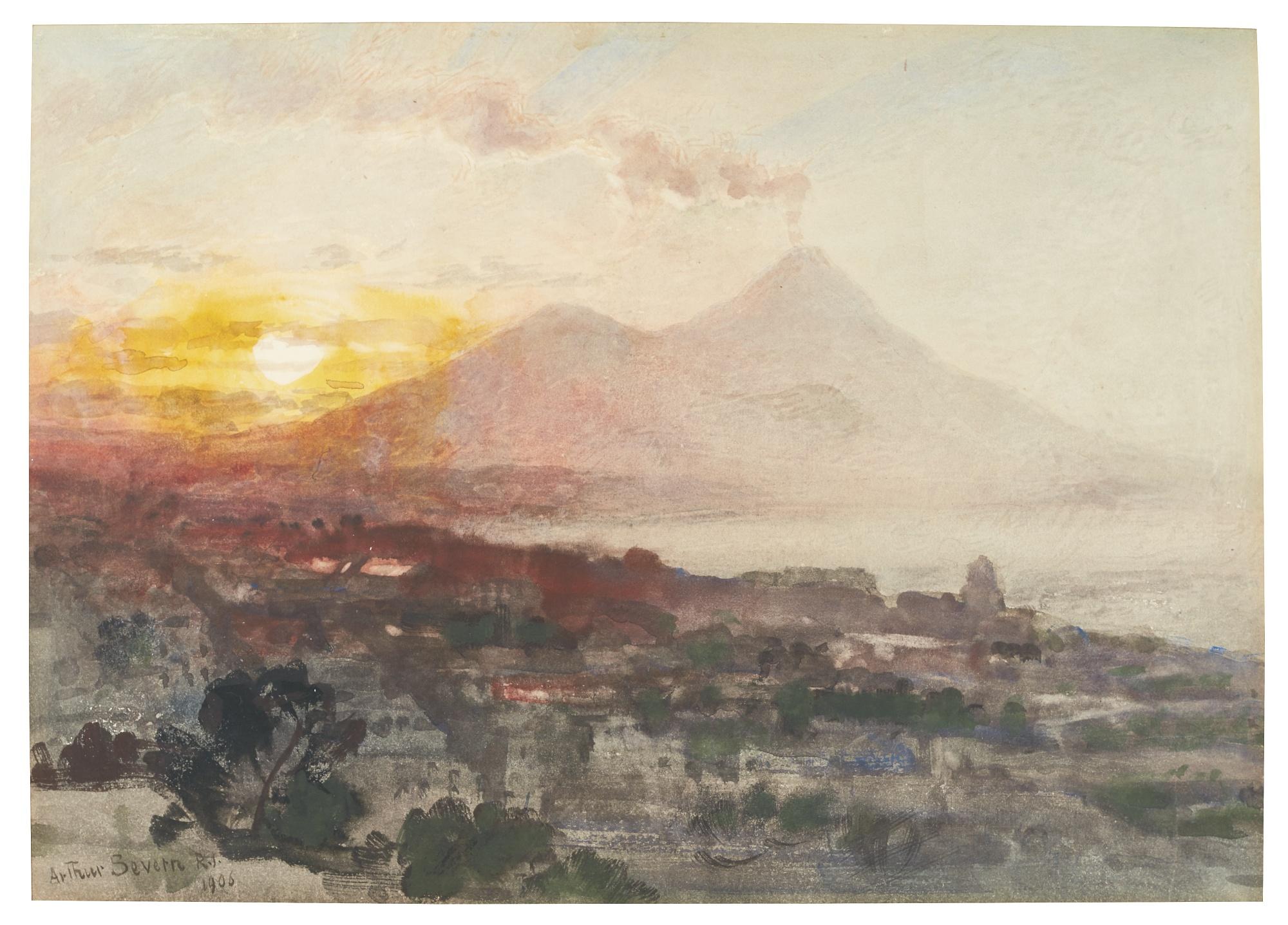 Joseph Arthur Palliser Severn, R.I. - Sunset Over Vesuvius, Naples