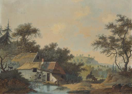 Joseph Augustus Knip - Un Paysage Avec Un Moulin À Eau Près D\'Un Ruisseau, Une Charette Et Des Figures Au Premier Plan