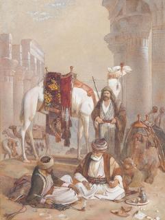 Joseph Austin Benwell - Arabs Drinking Coffee And Smoking At The Temple Of Isis, Philae