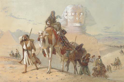 Joseph Austin Benwell - Caravan with the Pyramids and Sphinx beyond