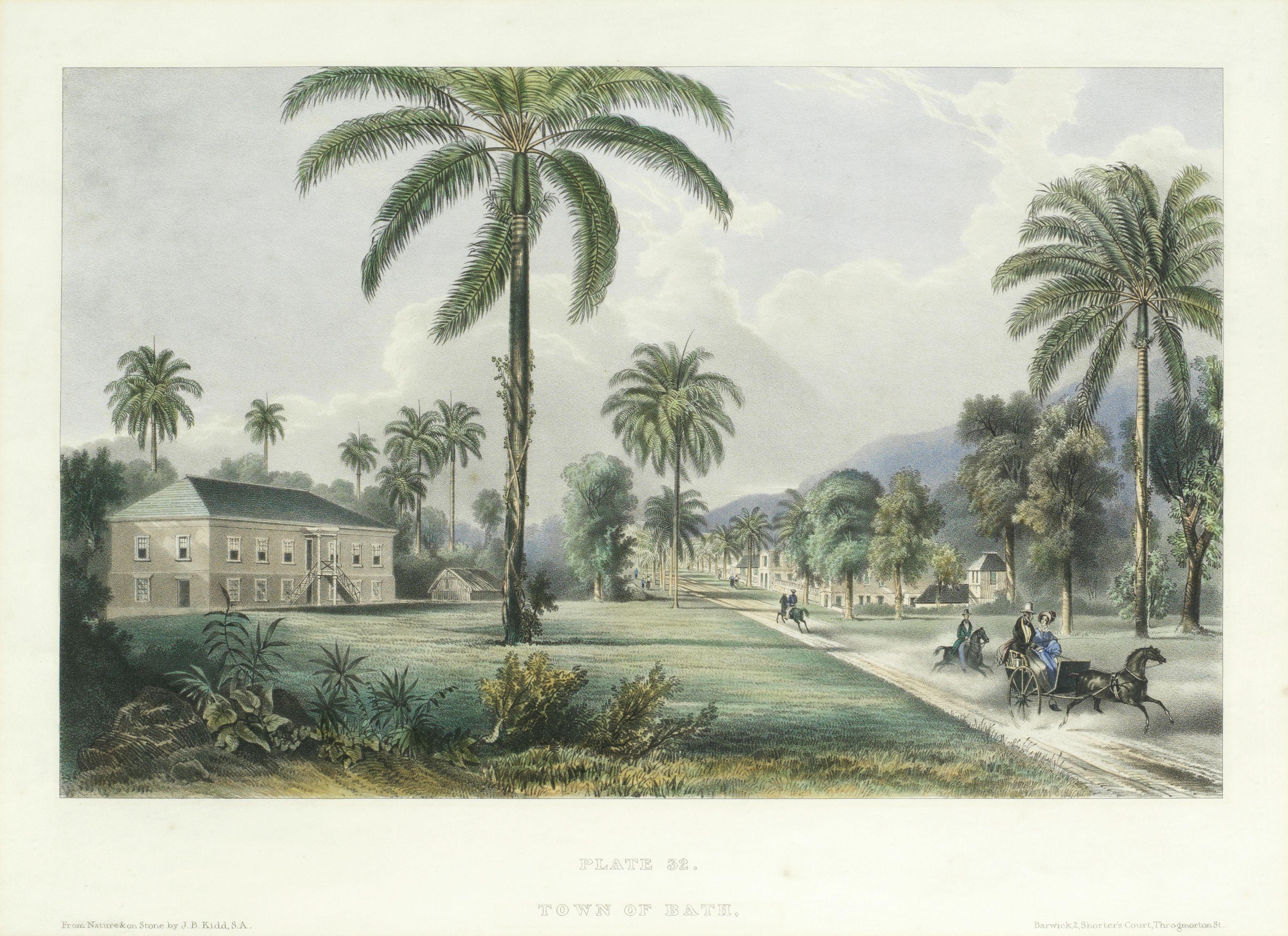 Joseph Bartholemew Kidd - Town Of Bath; Rio Bueno; Retirement Estate, St James\'s, Three Views In Jamaica Three Lithographs With Hand Colouring