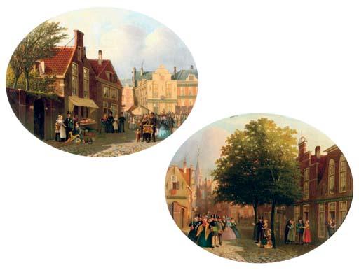 Joseph Bles - A lively market square; and A musical gathering in Scheveningen