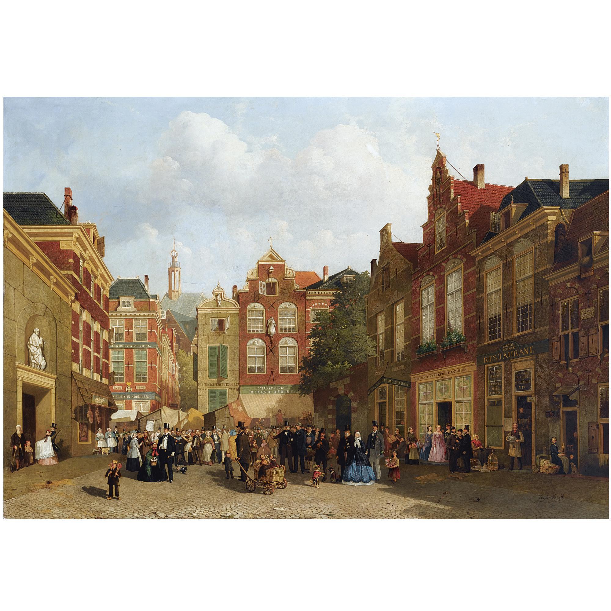 Joseph Bles - Dutch The Daily Market On The Groenmarkt With The St. Jacobskerk In The Back, The Hague
