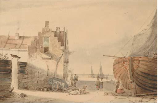 Joseph Bles - Figures by a house on the beach