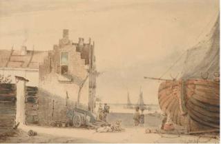 Joseph Bles - Figures by a house on the beach