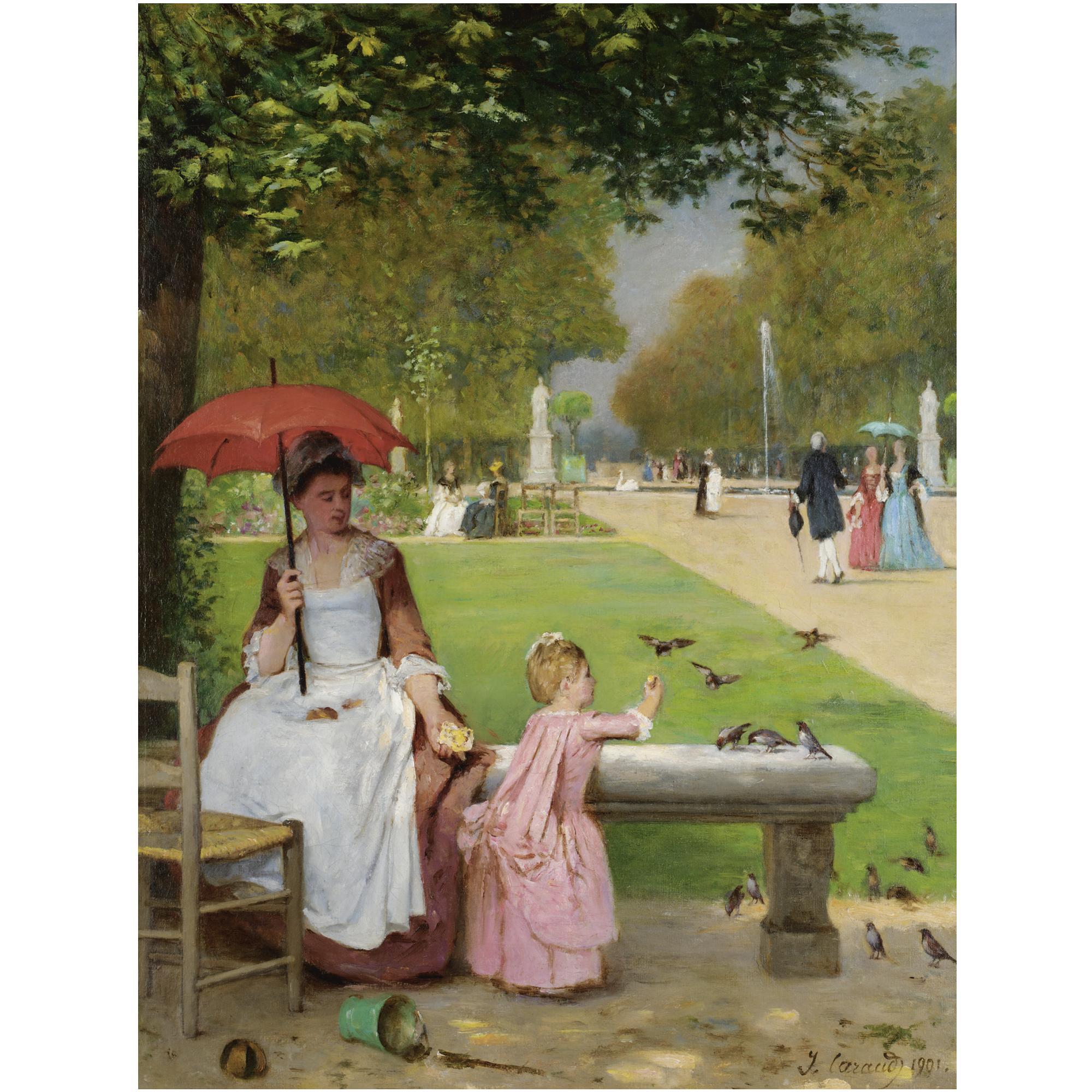 Joseph Caraud - French Feeding The Birds, Jardin Des Tuileries