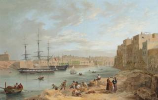 Joseph Cartwright - H.M.S. Champion moored off Fort St Angelo, Valetta, Malta