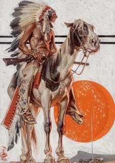 Joseph Christian Leyendecker - Indian With Campfire Below