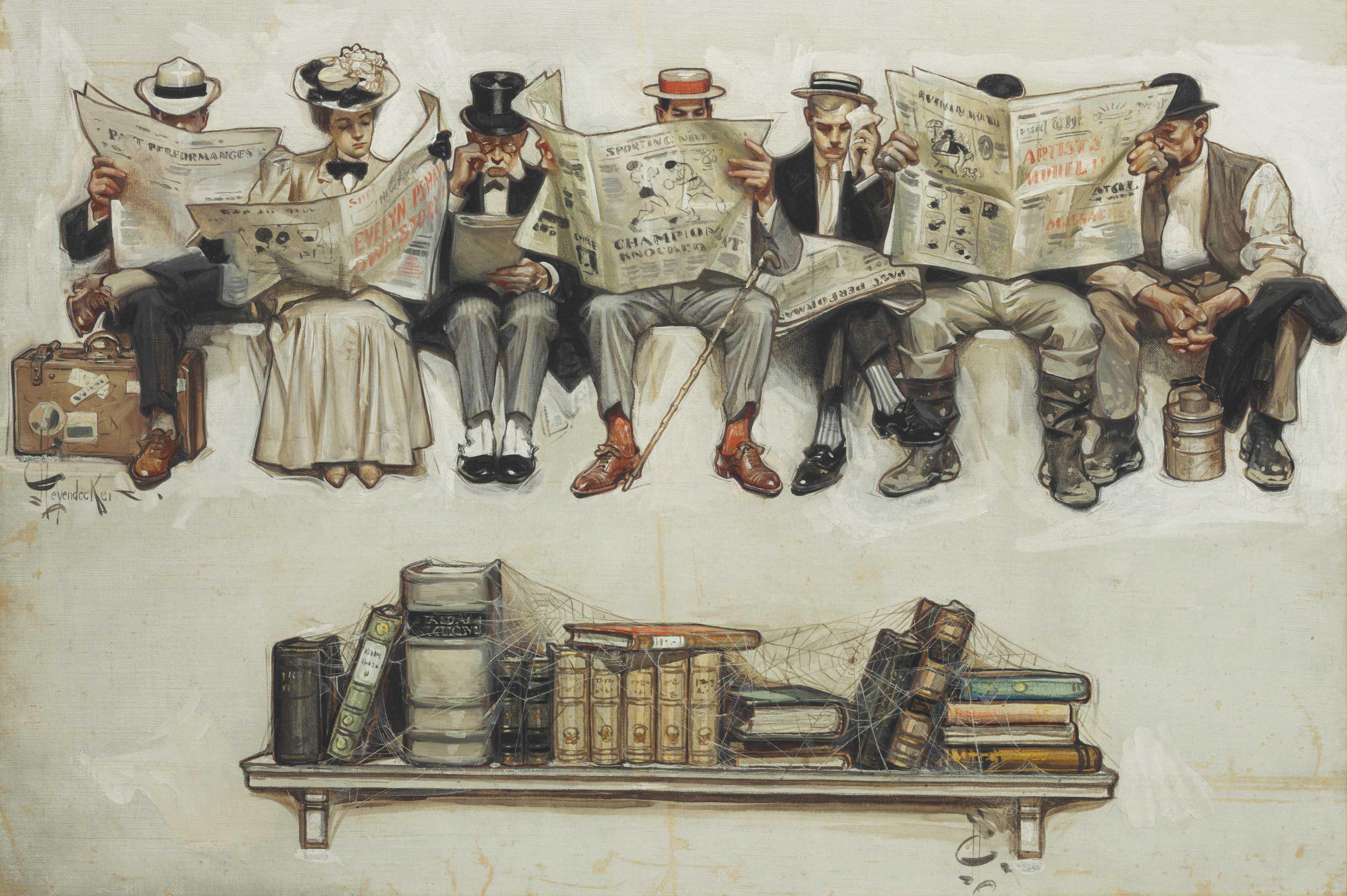 Joseph Christian Leyendecker - Newspapers Over Books