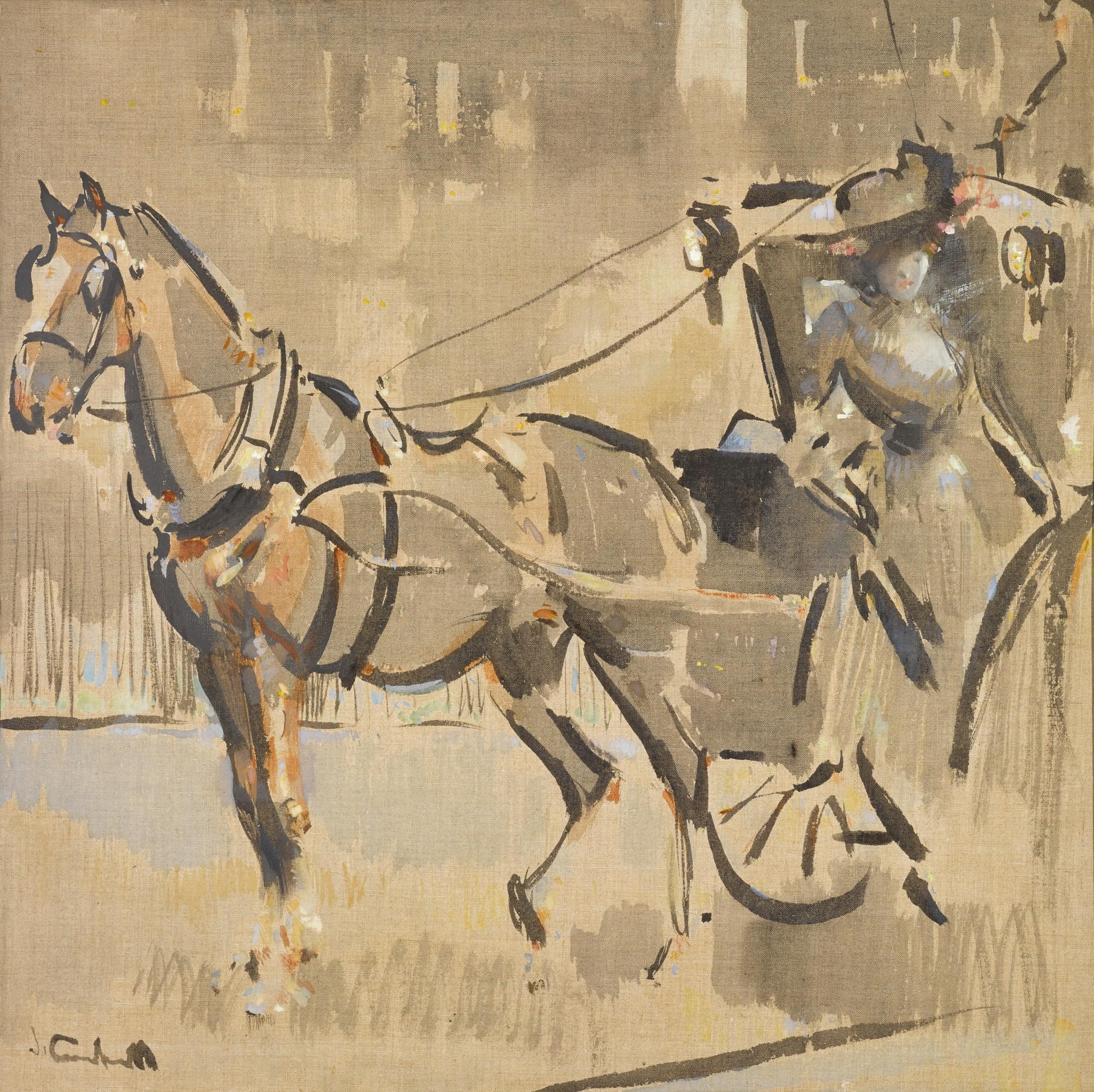 Joseph Crawhall, R.S.W. - A Lady Alighting from a Hansom Cab