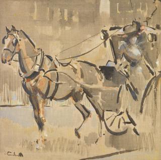 Joseph Crawhall, R.S.W. - A Lady Alighting from a Hansom Cab