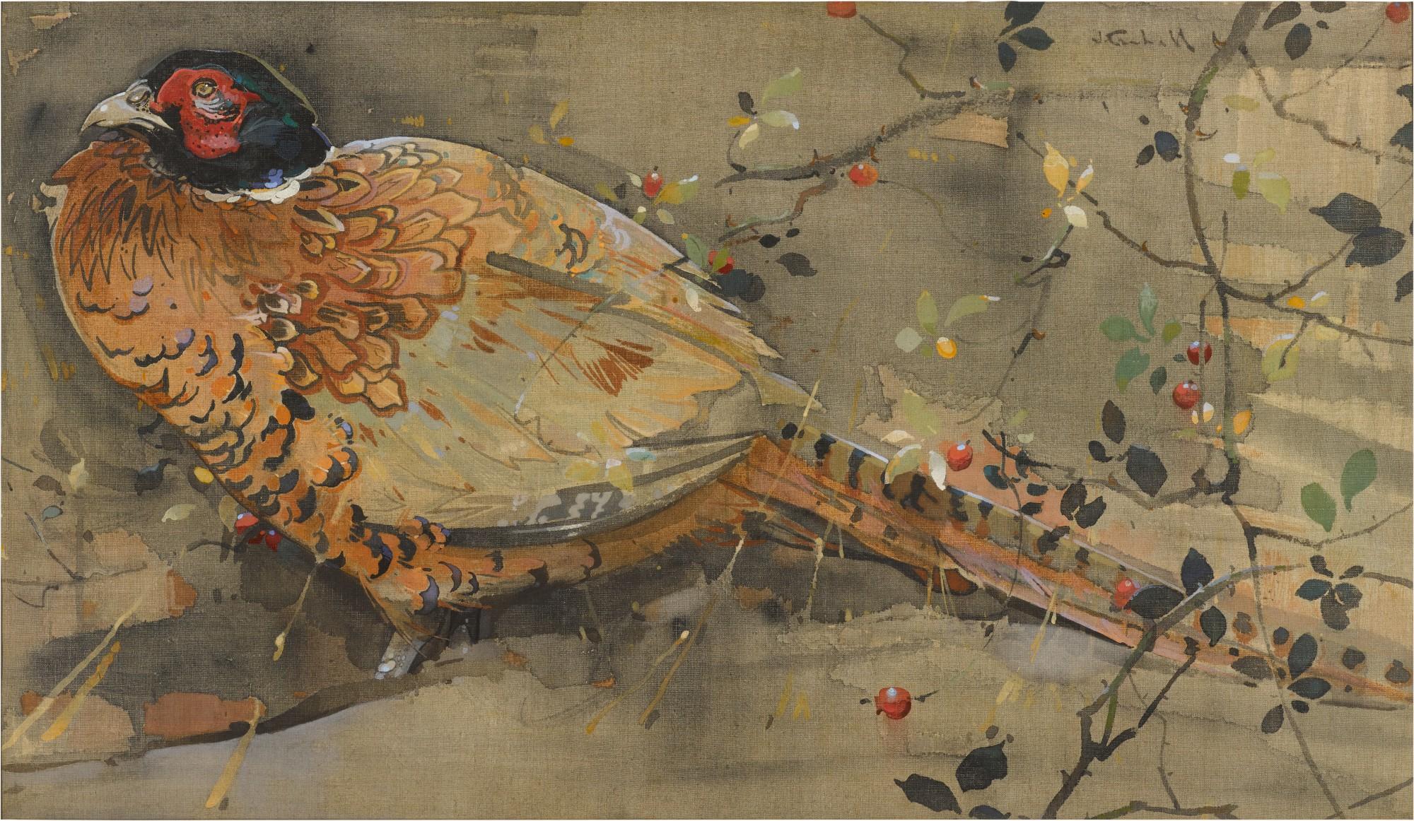 Joseph Crawhall, R.S.W. - Cock Pheasant with Foliage and Berries