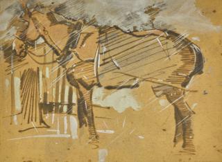 Joseph Crawhall, R.S.W. - Harnessed Horse Standing In Rain