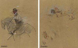 Joseph Crawhall, R.S.W. - Study of a gentleman on horseback, recto, and Gone to cover, verso