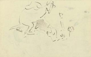 Joseph Crawhall, R.S.W. - The Boxing Kangaroo (recto) and a subsidiary sketch (verso)