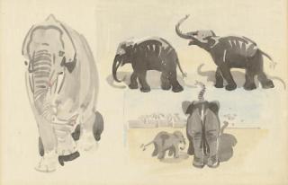 Joseph Crawhall, R.W.S. - Studies of elephants