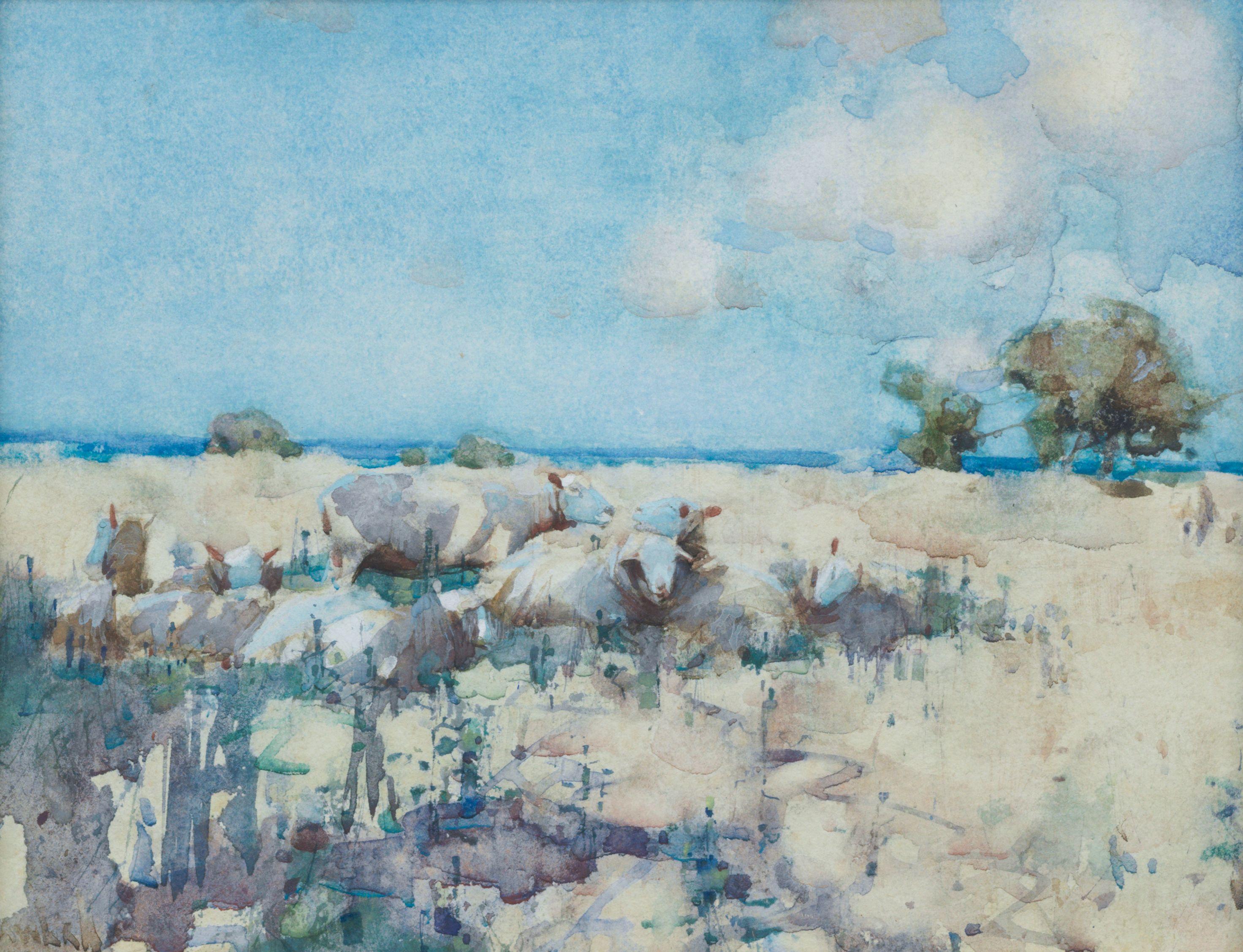 Joseph Crawhall RSW - Sheep in a meadow