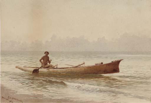 Joseph D. Strong - Samoan Islander paddling a canoe