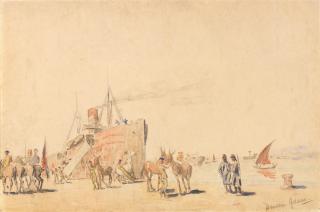 Joseph Denovan Adam Jnr - Disembarking mules with the Remount Squadron in Salonika, Greece
