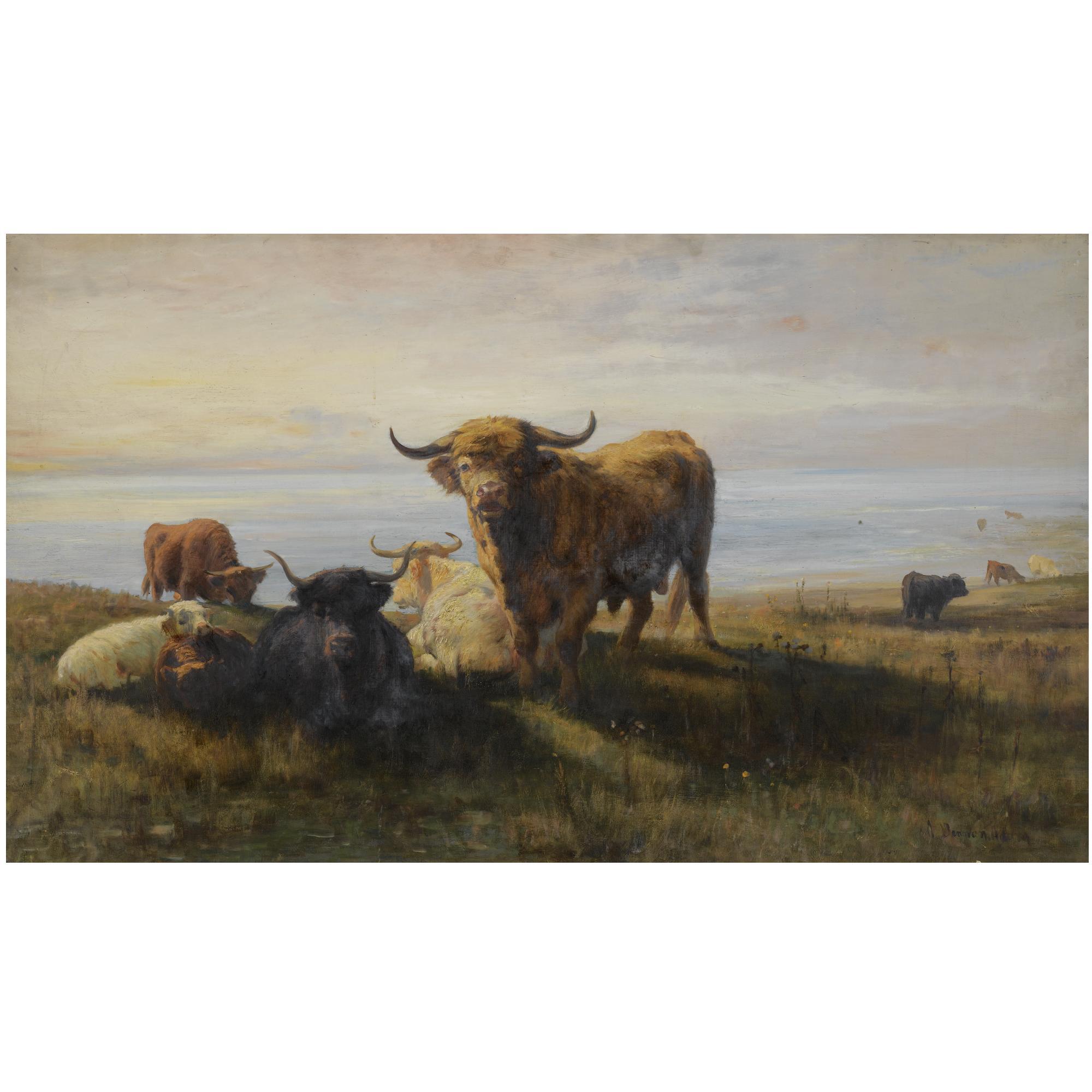 Joseph Denovan Adam - Highland Cattle By The Shore