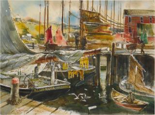 Joseph Douglas Purcell - Wharf Scene, Adams and Knickle\'s on the Lunenburg Waterfront