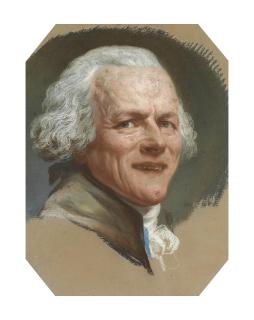 Joseph Ducreux - Self portrait, bust-length, grinning at the viewer (\'Le Moqueur\')