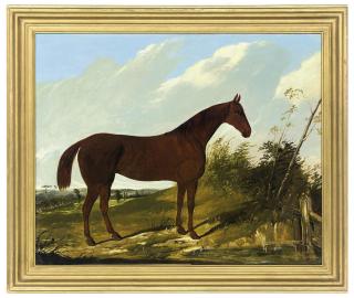Joseph Dunn of Worcester - A chestnut hunter in a pastoral landscape