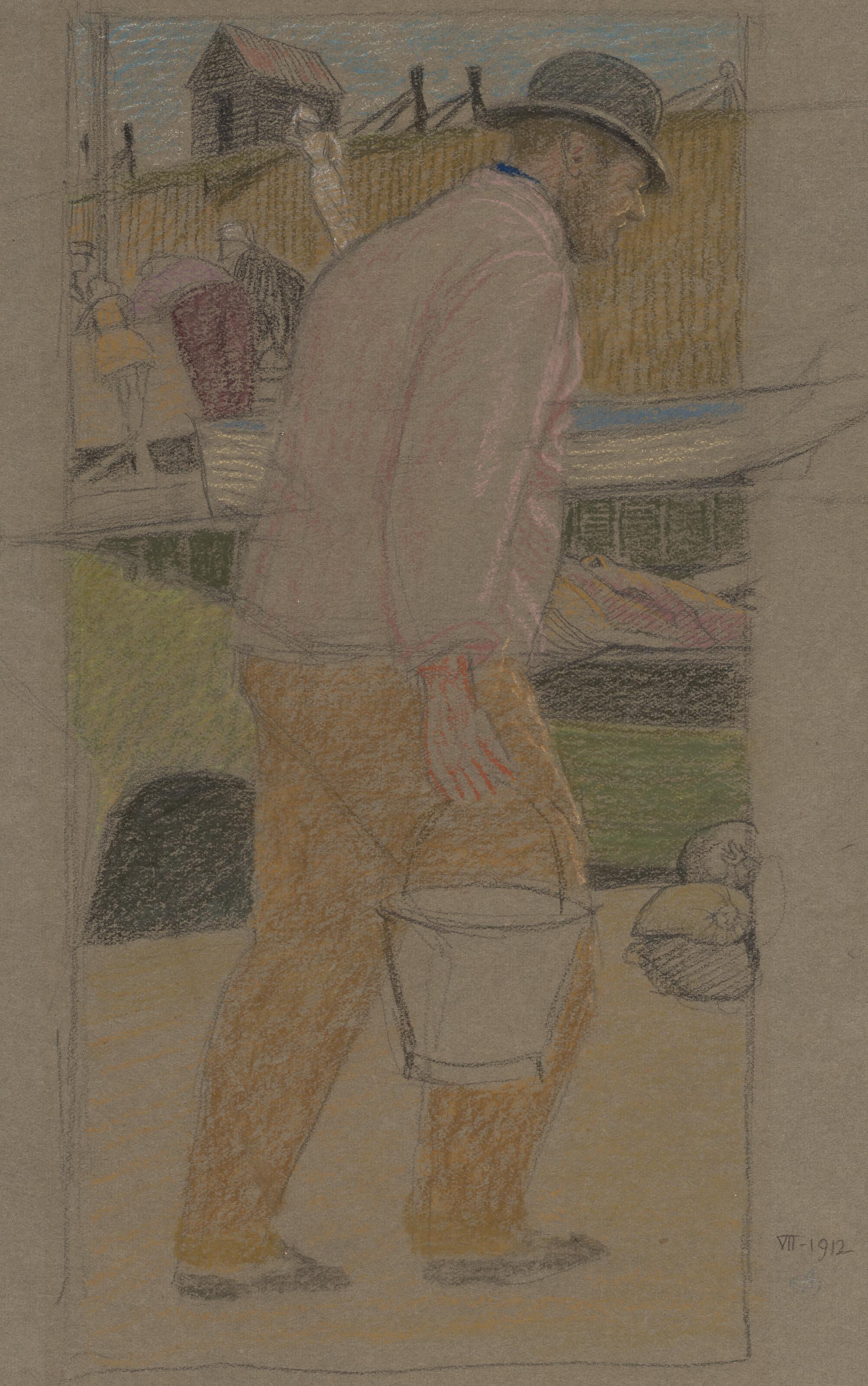 Joseph Edward Southall, R.W.S. - Fisherman with a bucket, Southwold