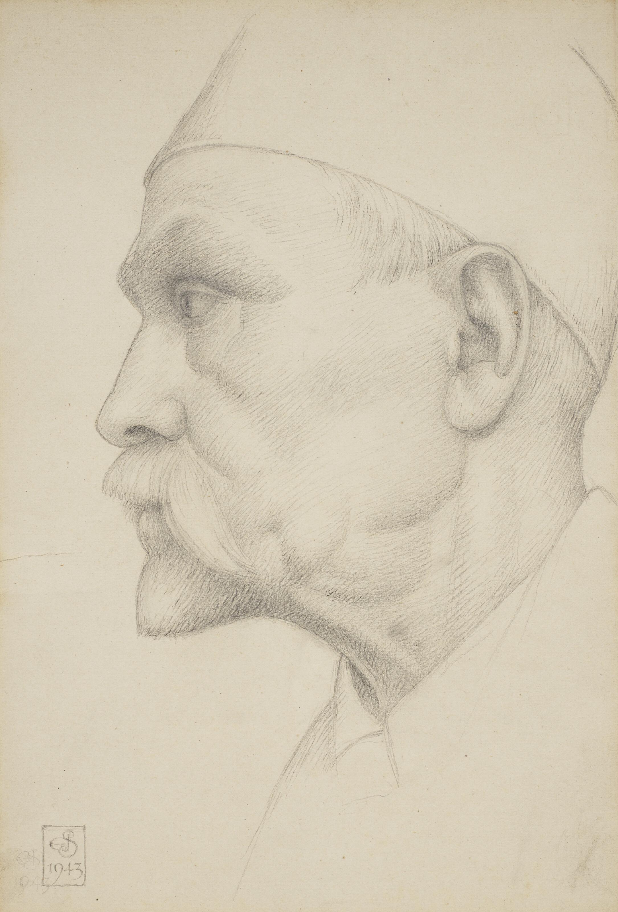 Joseph Edward Southall, R.W.S. - Self-portrait, bust-length, wearing a fez