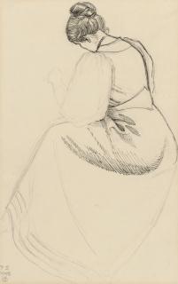 Joseph Edward Southall, R.W.S. - Study of a seated woman viewed from behind (illustrated); and \'At the harpsichord\'