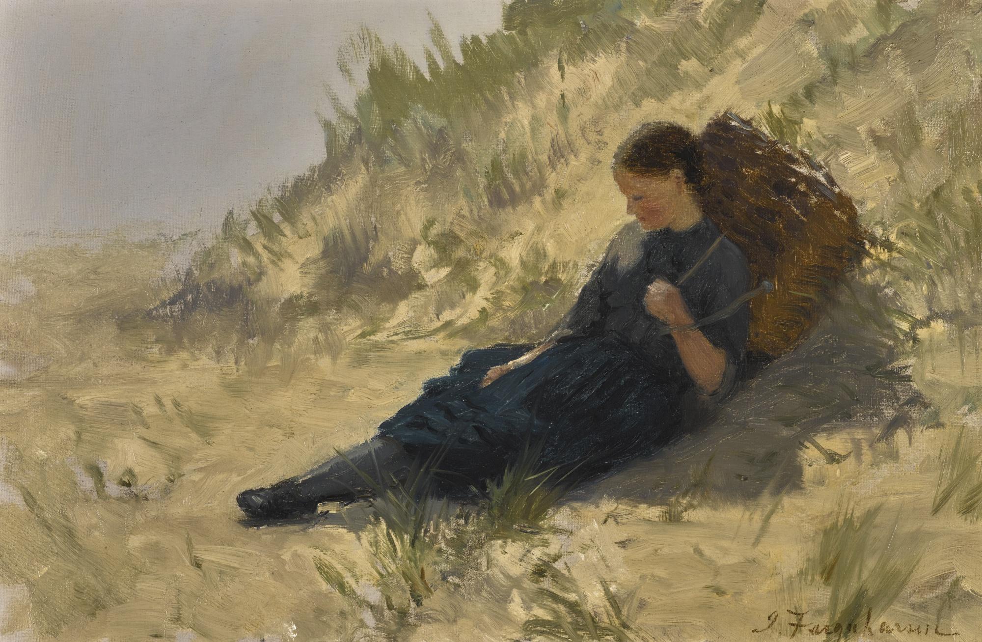 Joseph Farquharson, R.A. - A Girl Resting On The Dunes