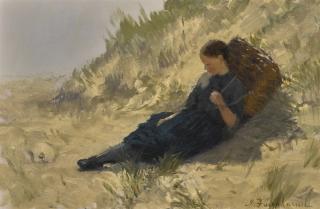 Joseph Farquharson, R.A. - A Girl Resting On The Dunes
