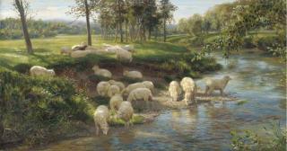 Joseph Farquharson, R.A. - Sheep grazing by a river