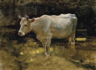 Joseph Farquharson, R.A. - Study of a cow in a meadow