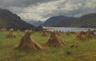 Joseph Farquharson RA - Cornstooks by the loch