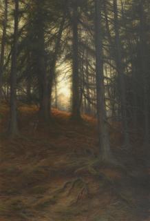 Joseph Farquharson RA - Deer and Rabbits in a Wood