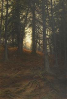 Joseph Farquharson RA - Deer and rabbits in a woodland