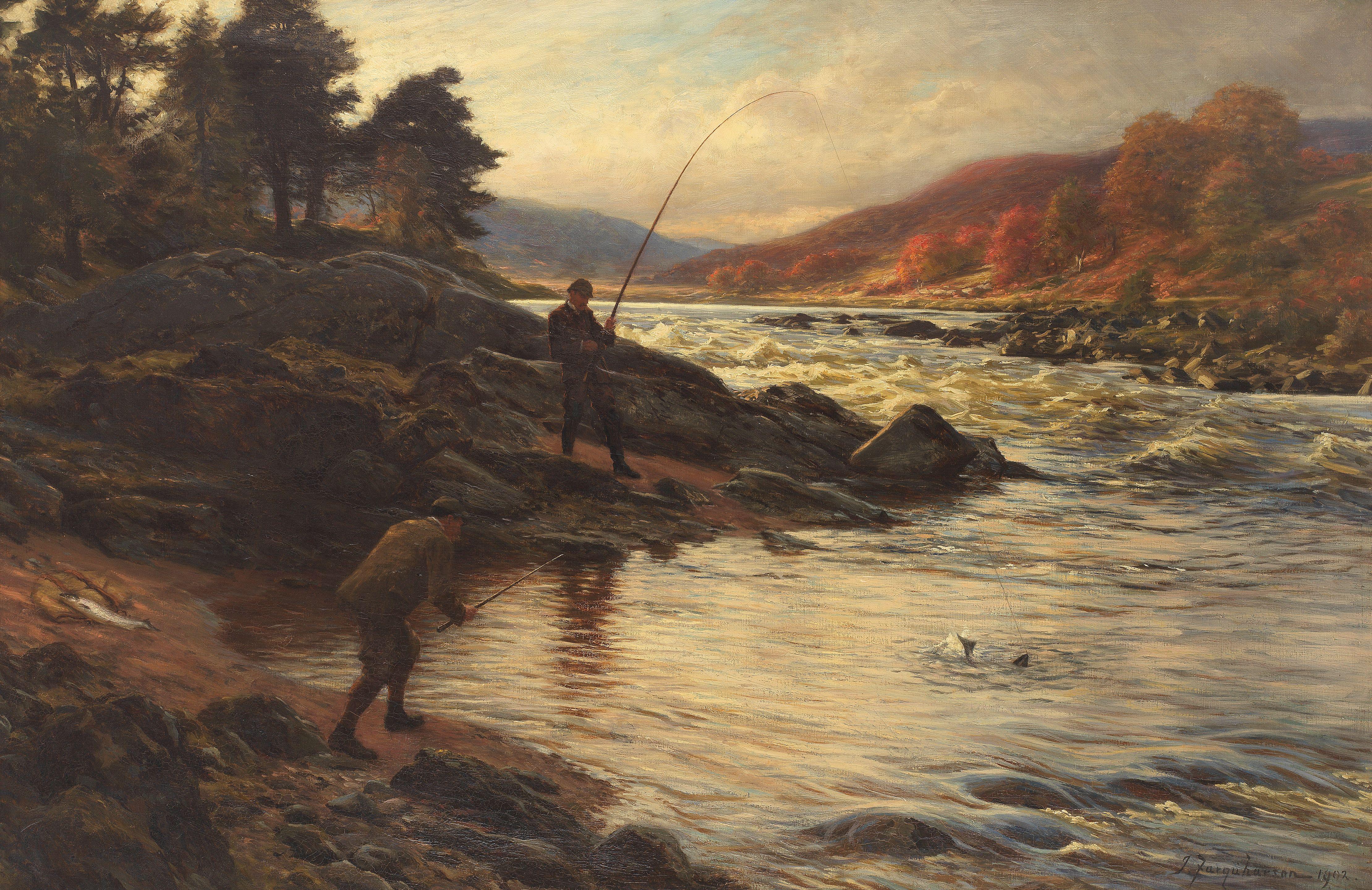 Joseph Farquharson RA - Salmon Fishing on the Dee