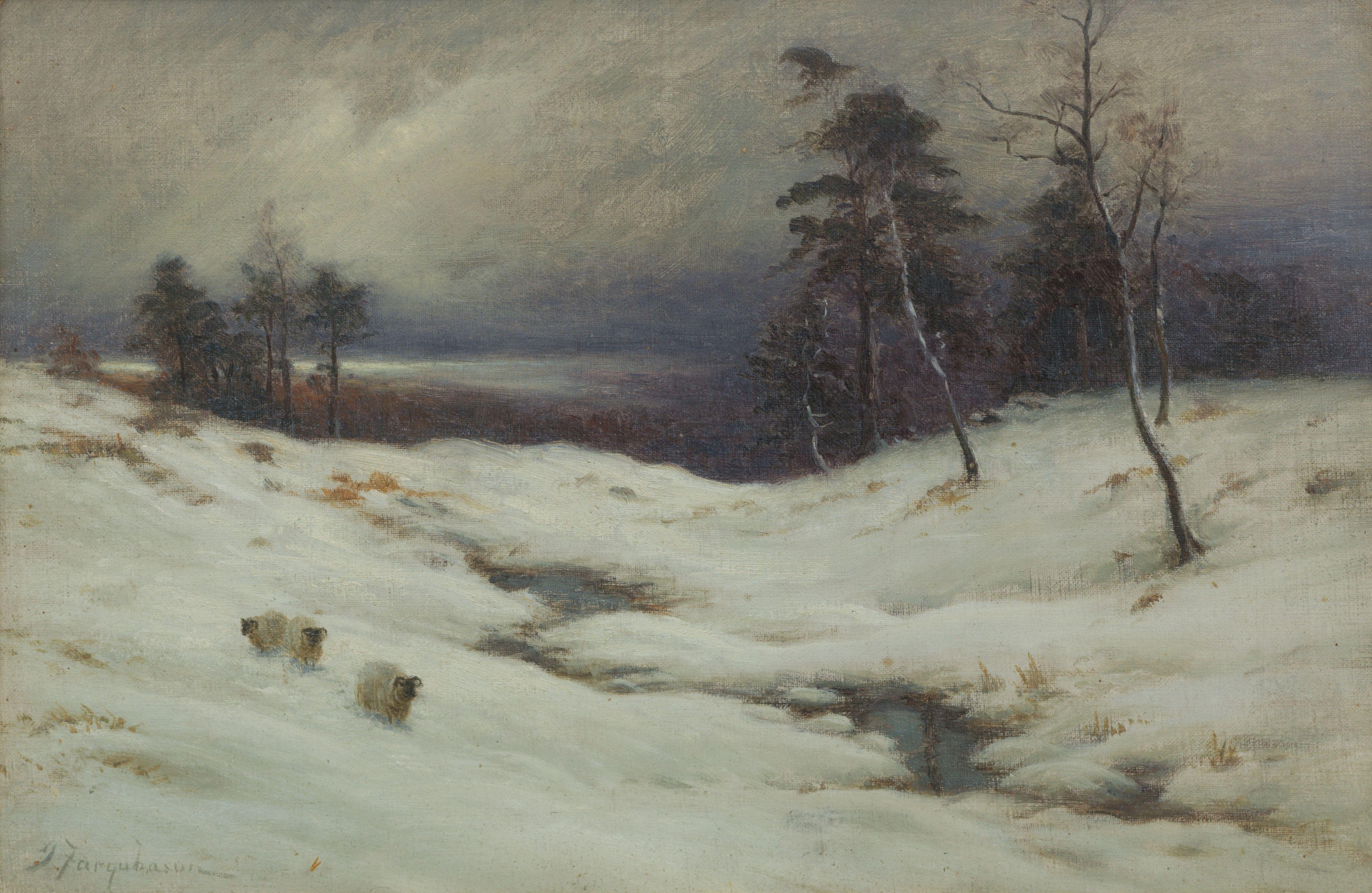 Joseph Farquharson RA - Sheep in a Snowy Glen