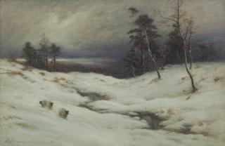Joseph Farquharson RA - Sheep in a Snowy Glen