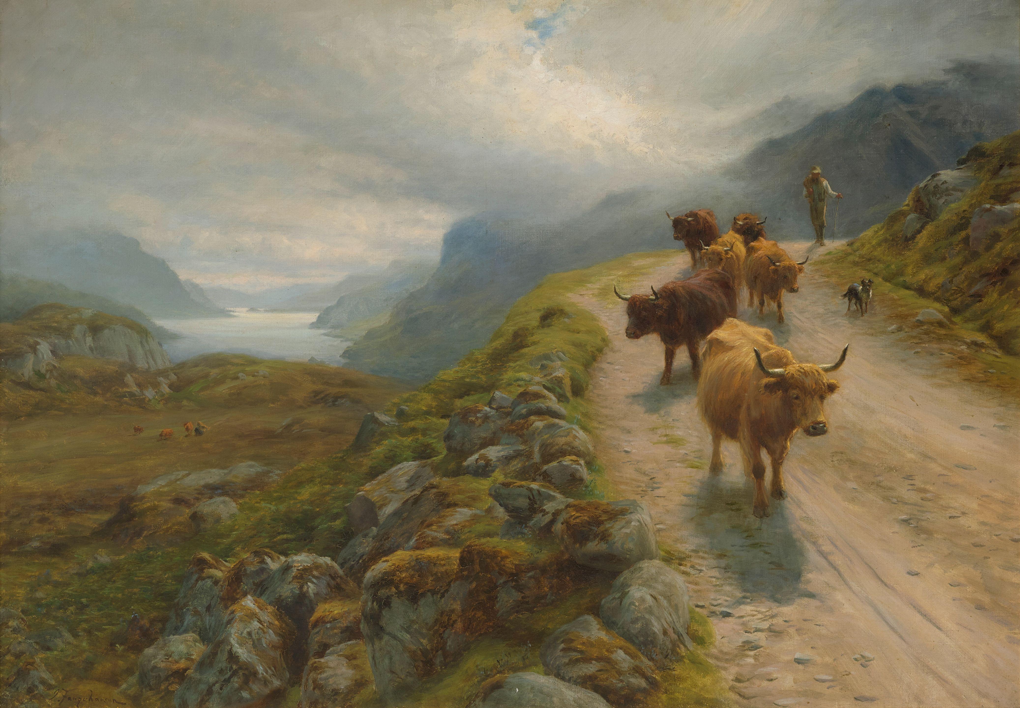 Joseph Farquharson RA - To Valley Pastures, Loch Maree