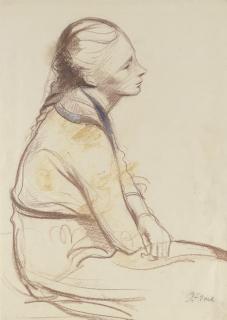 Joseph Floch - A seated girl with her arms folded in her lap