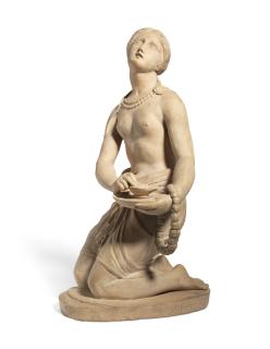 Joseph Gott - A kneeling girl placing a lamp on the Ganges