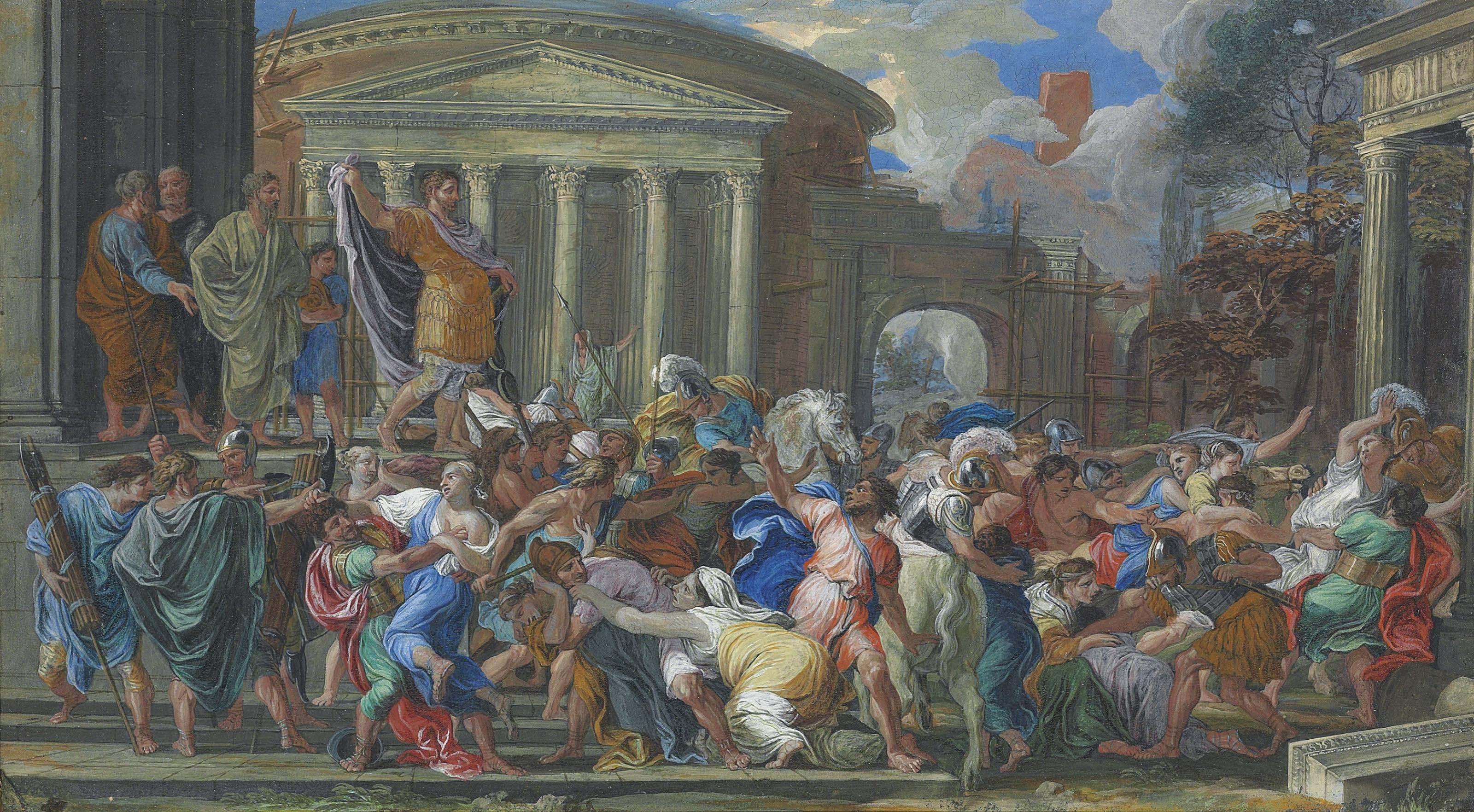 Joseph Goupy - The Rape of the Sabines; and A classical hero ordering a sacrifice to Jupiter on the steps of the Temple of Minerva