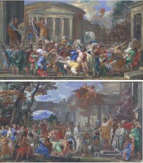 Joseph Goupy - The Rape of The Sabines; And A Classical Hero Ordering A Sacrifice To Jupiter On The Steps of The Temple of Minerva