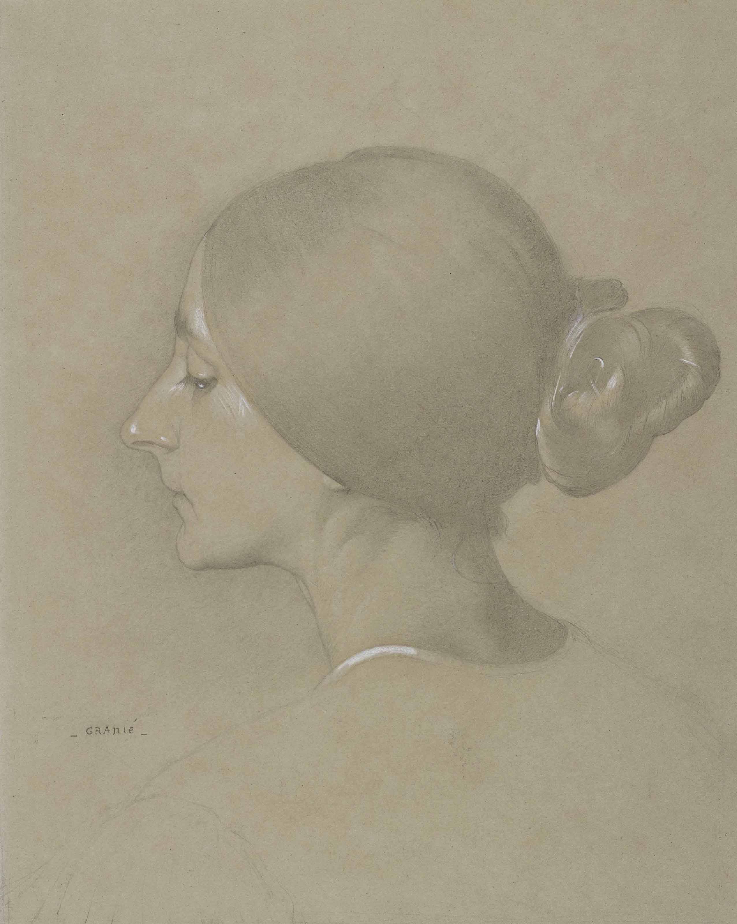 Joseph Granié - Tête de femme au chignon, tournée de trois-quart vers la gauche